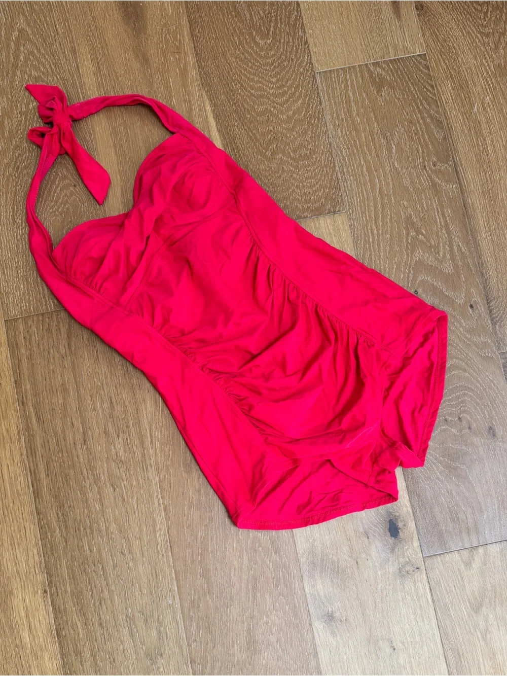 Betsey Johnson Red Retro Pinup Ruched Layered Halter One-Piece Swimsuit M